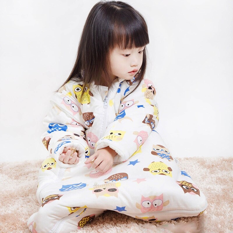 Quente macio bebê saco de dormir com destacável mangas compridas outono inverno algodão sleepwear infantil criança crianças sleepsack