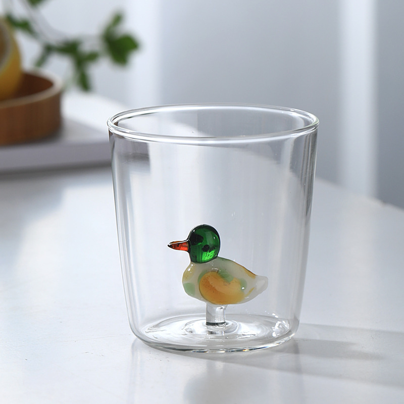 3D Animal Glass Water Cup Cute Modeling Household Simple Glass Coffee Juice Drink Milk Cup Home Desktop Accessories: Duck