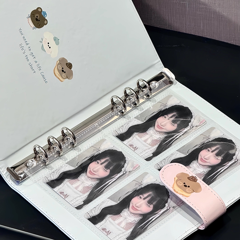Album Photo en cuir PU, couverture de petit chien mignon, livre de rangement de photos Fangirl Star, livre de Collection d'album de reliure de carte idole de 3 pouces