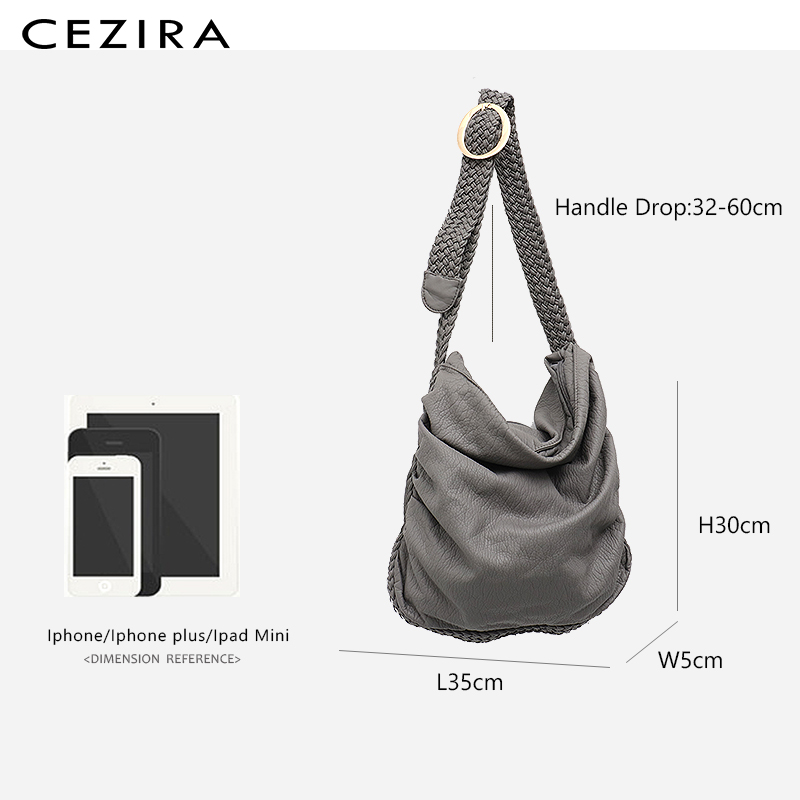 CEZIRA groß Weiche lässig Frauen Taschen Mädchen Waschen PU Leder Schule Handtasche Damen Einstellbar Gewebt Schnalle Gürtel Bote & Schulter tasche