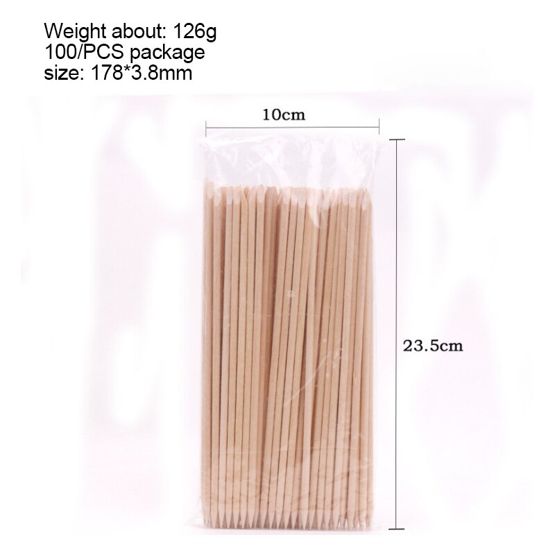 Nail Wooden Cuticle Pusher Set Double-ends Orange Wood Sticks Cuticle Removal Nail Art Sticks Exfoliating Pedicure Manicure Tool: 178mm 100pcs