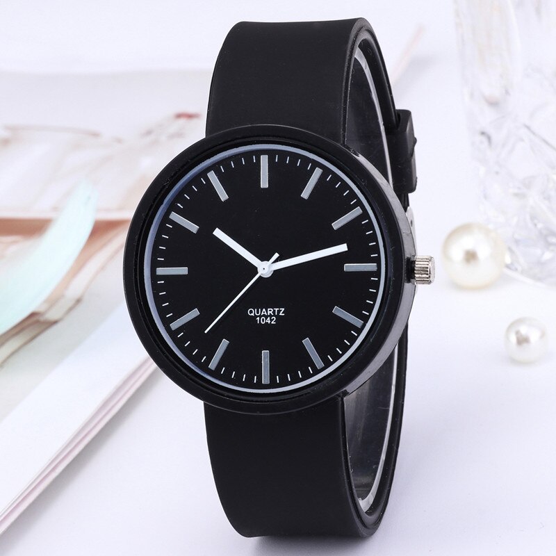 Mode Eenvoudige Horloges Vrouwen Wit Horloges Koreaanse Siliconen Quartz Horloges Goedkope Prijs Reloj Mujer: Black