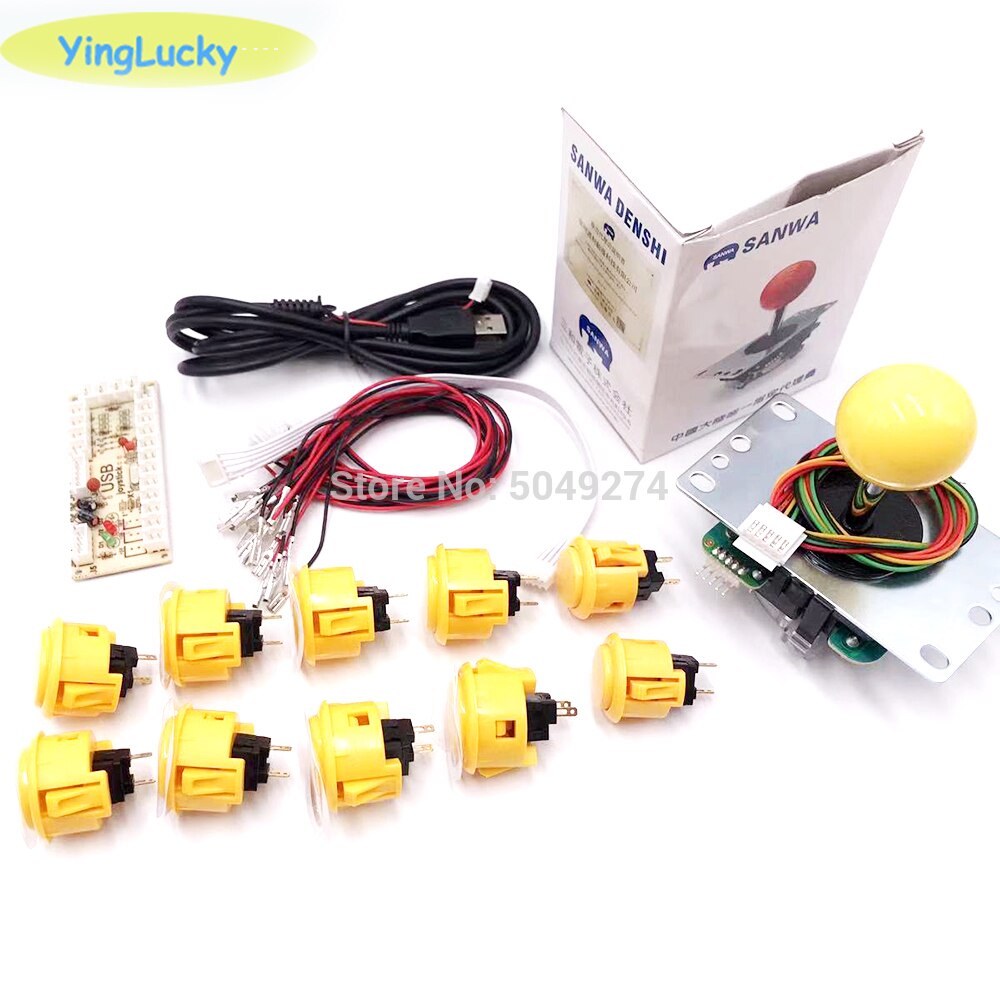 Sanwa joystick Kit Originele nul vertraging Arcade game USB encoder Joystick DIY Kit met 8 knop Joystick voor Mame jamma: Geel