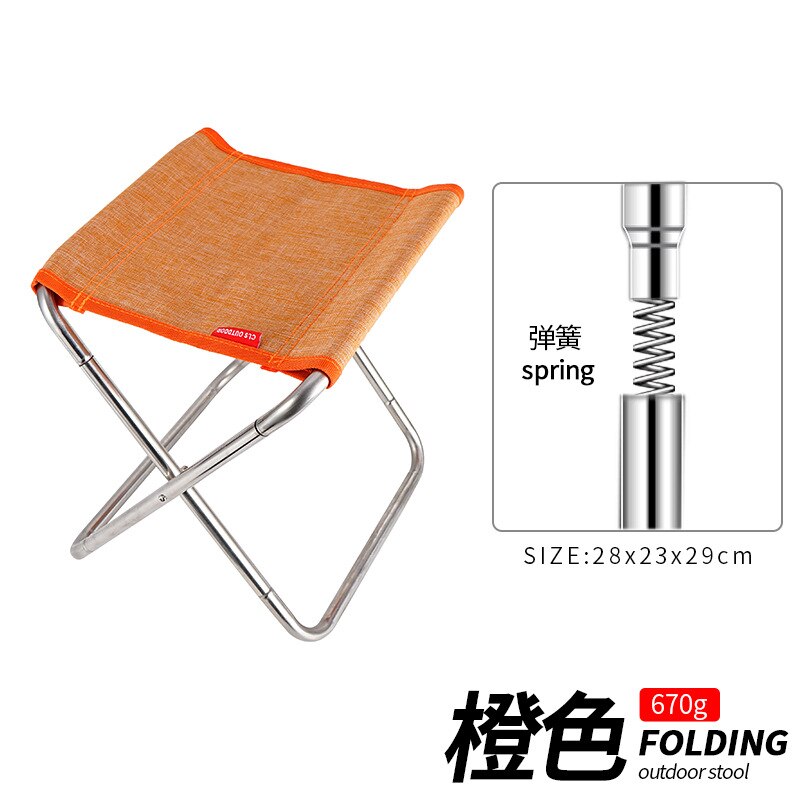stainless steel spring folding chair outdoor fishing chair camping barbecue folding stool sketching chair bench Mazar: Orange