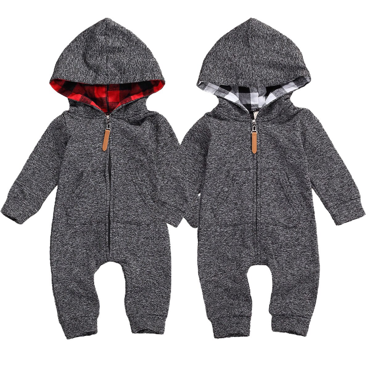 0-18M Baby Boys Girls Hoodie Jumpsuit Zipper Long Sleeve Creepers Romper Outfit with Pocket