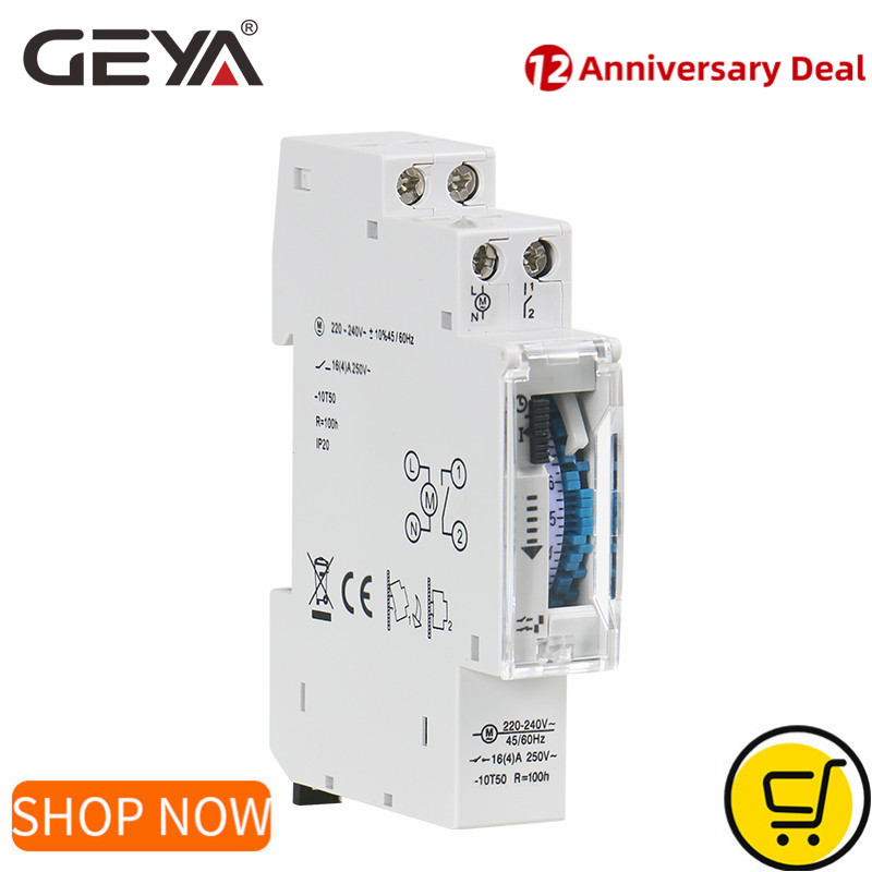 Geya  tb45 mekanisk timer switch 17.5mm bredde timer 110v 220v din skinne tids indstillet interval 15 minutter kvarts kontrol timer