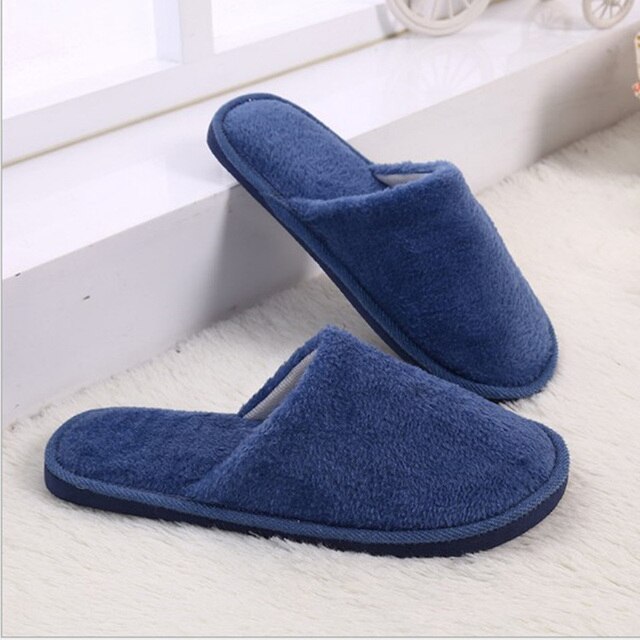 Winter Women House Slippers Faux Fur Warm Shoes Slip On Flats Female Slides Cozy Home Furry Non-Slip Bedroom Slippers: Men Blue 44 45