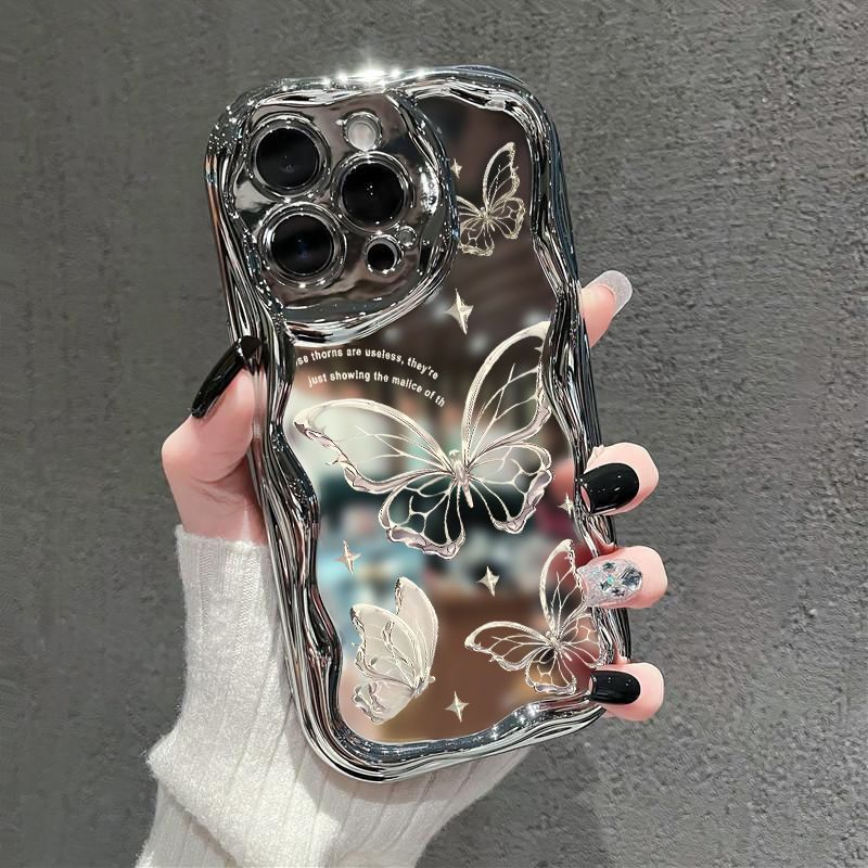 Coque de téléphone papillon scintillant, étui en Silicone souple pour iPhone 14 Pro Max 15 11 12 13 XR 8 7 Plus X XS SE 2022: Nylon