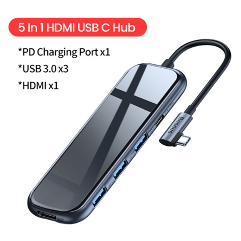 Baseus USB Type C HUB naar HDMI RJ45 Multi USB 3.0 USB3.0 Power Adapter Voor MacBook Pro Air Dock 3 poort USB-C USB HUB Splitter Hab: 5 In 1 HDMI USBC Hub