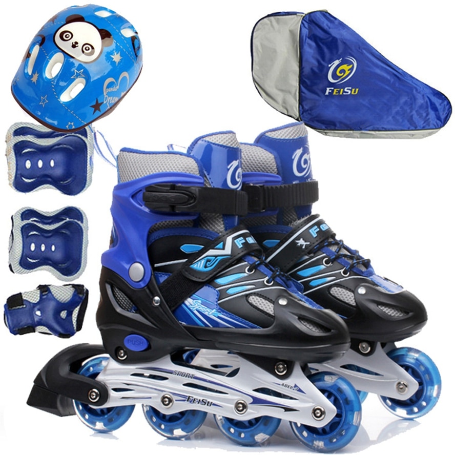 9 Stks/set Kinderen Knipperende Verstelbare Skates Inline Skate Roller Kids Schaatsen Schoenen Helm Knie Pols Protector Gear Tiener