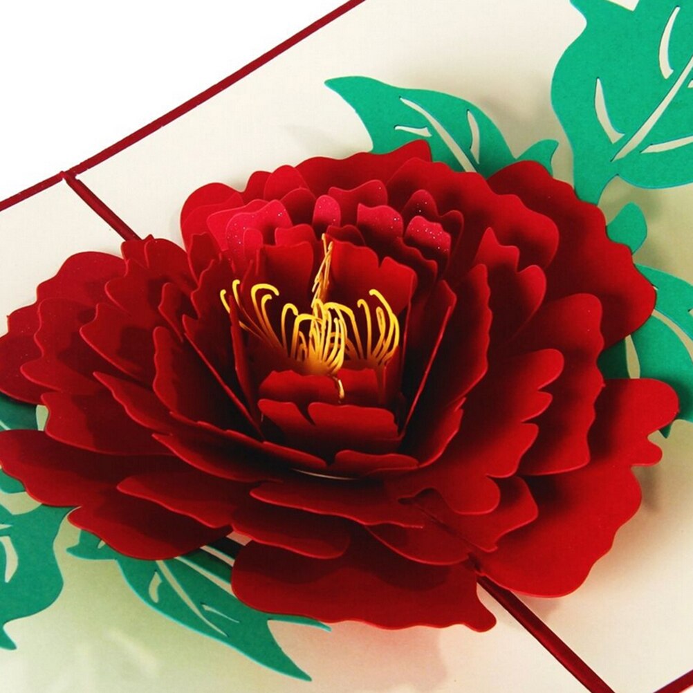 3D Pop Up Postcard Birthday Christmas Year Folding Kirigami Card for Wedding Valentine's Day Peony Pattern Greeting Cards