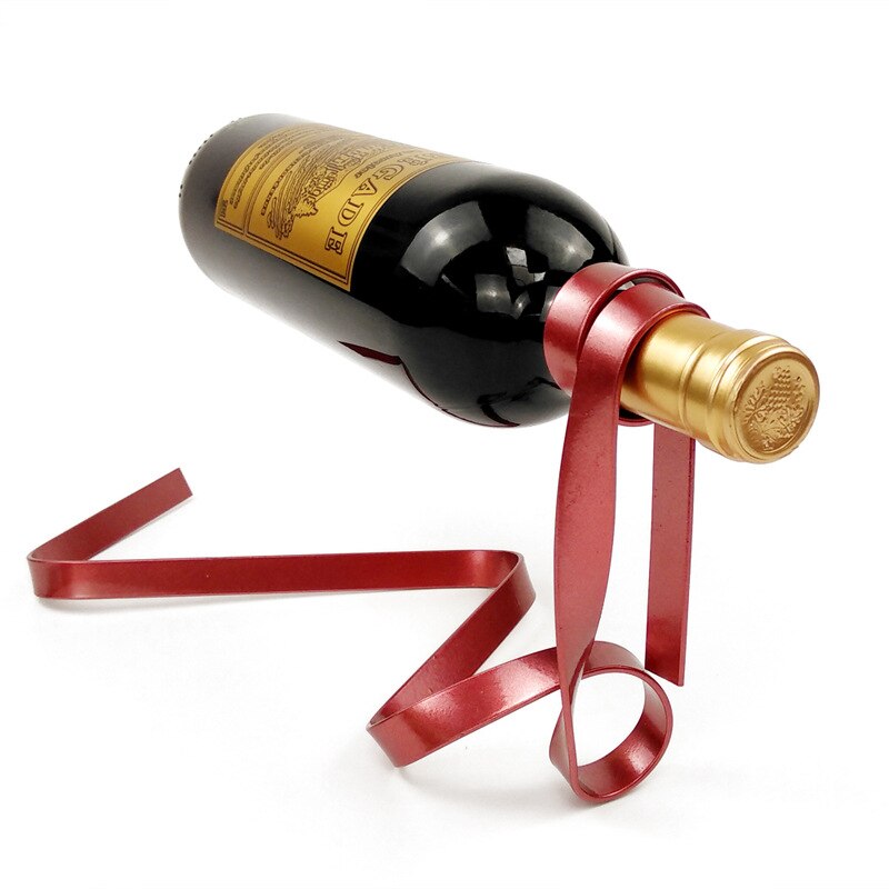 Magic Wine Bottle Racks Holder Stand Metal Iron Red Silk Ribbon Shaped Cabinet Display Ornaments Dinner Decoration Bar Kitchen