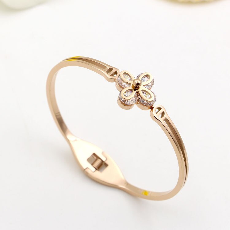 Simple Style Flower Cubic Zirconia Cuff Bangles Female Accessories Stainless Steel Small Bracelets Bangles Baby Girl Jewelry: 6