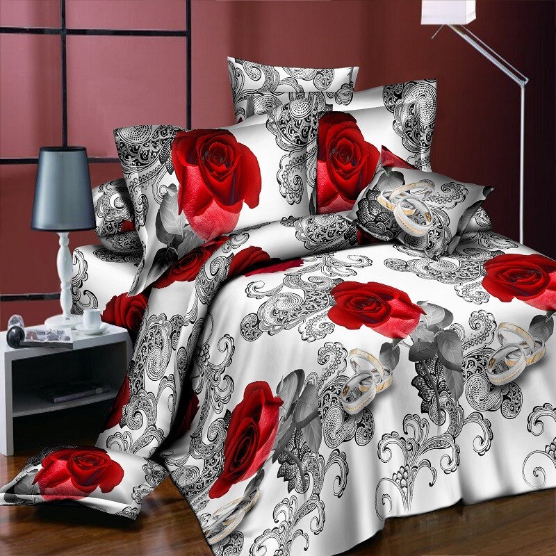 3d romantic wedding rose bedding set duvet cover pillow case queen twin size bed linen set: ZXgufang / 150x200 2pcs
