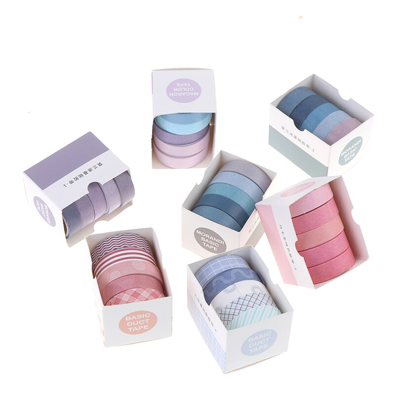 5Rolls/box Solid Color Tape Set Decorative Tape Cute Scrapbooking Adhesive Tape