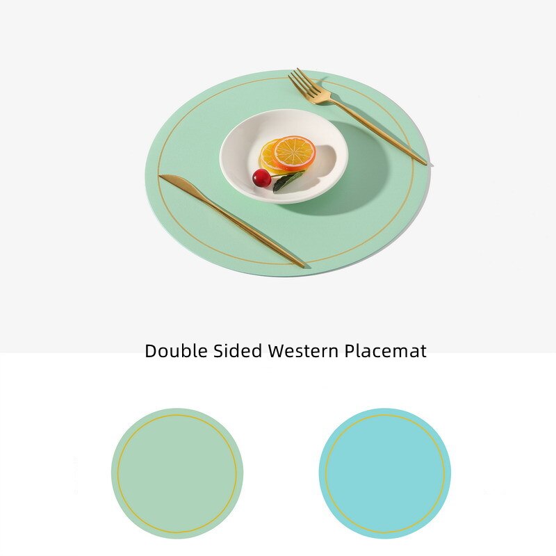 Ronde Grote Dubbelzijdige Lederen Tafel Mat Waterdicht En Olie-Proof Huishoudelijke Isolatie Placemat Pvc Hotel Placemats Voor tafel: Licht Groen