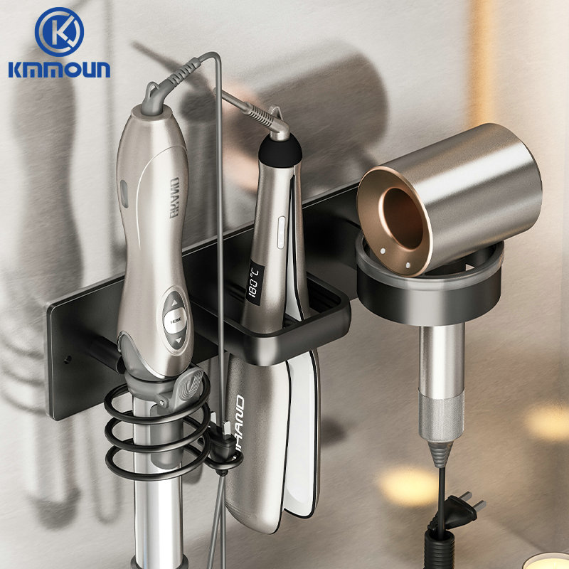 Haartrocknerhalter, Lockenstabhalter, Glätteisen, Föhnhalter, Wandhalterung, 3-in-1, Badezimmer, Haarwerkzeug-Organizer, Rack kmmoun