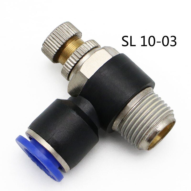Pneumatic Speed Flow Controller 8mm 6mm 10mm 12mm OD Hose Tube 1/4"BSP 1/8" 3/8" 1/2" Male Gas Airflow Limit Valve Quick Fitting: SL10-03