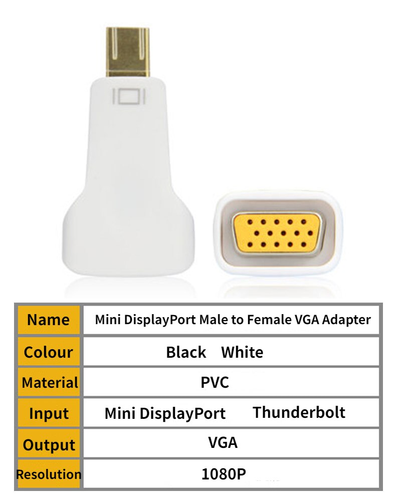 HD Thunderbolt Mini DisplayPort Male to Female VGA Adapter Cable Converter head for MacBook Air Pro Mac Mini iMac