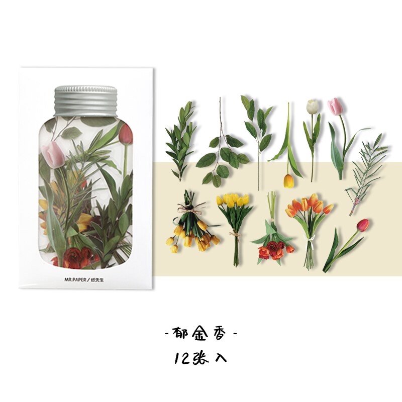 12 Stks/partij Kawaii Briefpapier Stickers Fles Bloemen Dagboek Planner Decoratieve Mobiele Stickers Scrapbooking Diy Craft Stickers: Yujinxiang