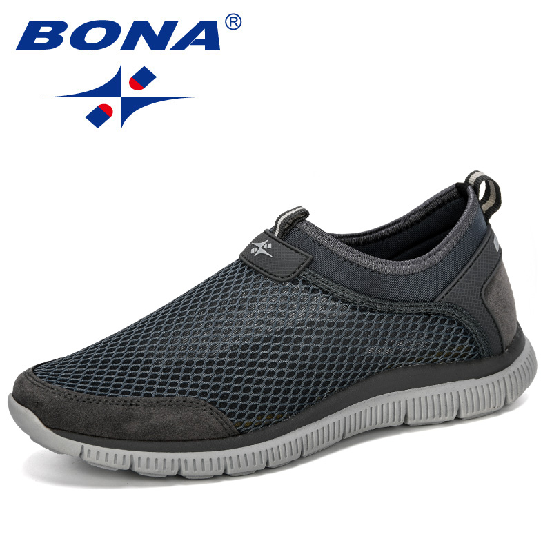 BONA Style Men Breathable Comfortable Sneakers Wear-Resistant Lightweight Man Causal Shoes Zapatos Hombre Male: Dark gray / 8