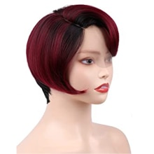 Transparent Lace Wig Red Short Bob Straight Natural Hair Synthetic Wigs Side Part PrePlucked Bleached Knots Drag Queen For Women