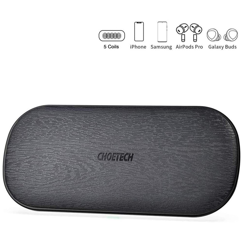 CHOETECH Dual Wireless Fast Charger Qi Certified Double Wireless Charging Pad for iPhone for Samsung Galaxy S20 for Galaxy buds