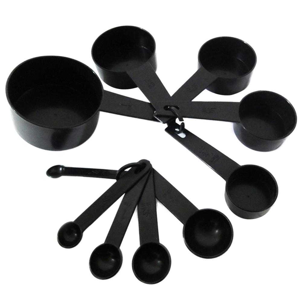 10 Pcs Black Plastic Maatlepels Cups Set Stapelbaar Voor Keuken Bakken Koken: Default Title