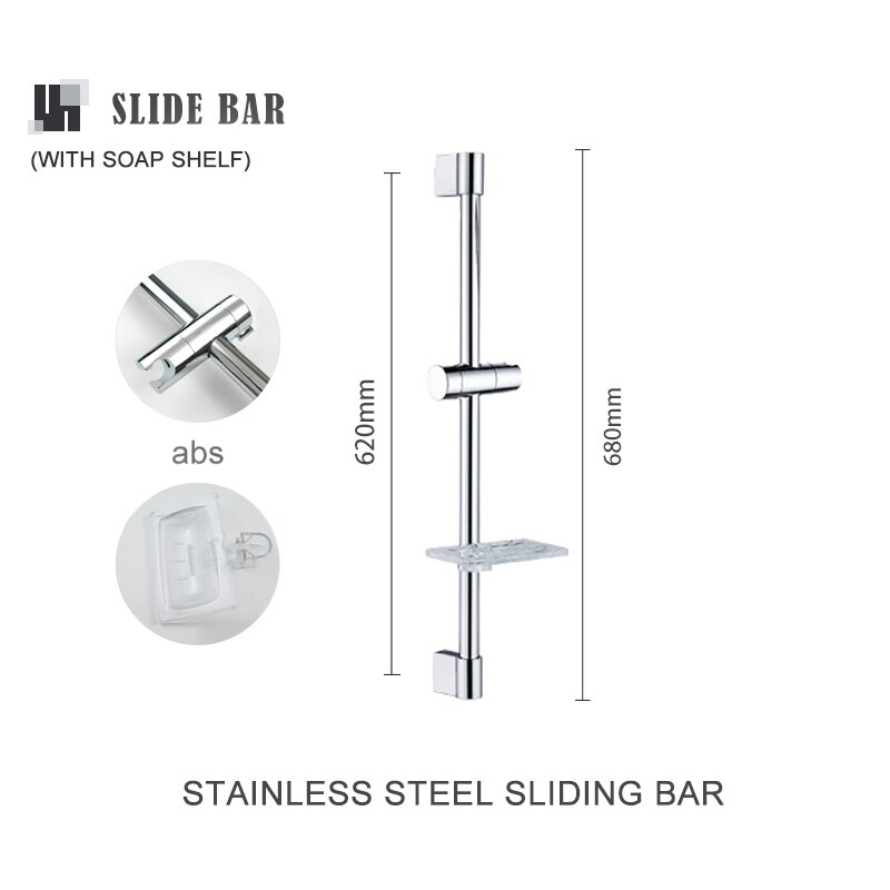 Shower Riser Rail Sliding Bar with Soap Dish Bathroom High Pressure Handheld Rain Shower Sprayer Head Chrome Adjustable Holder: Light Grey