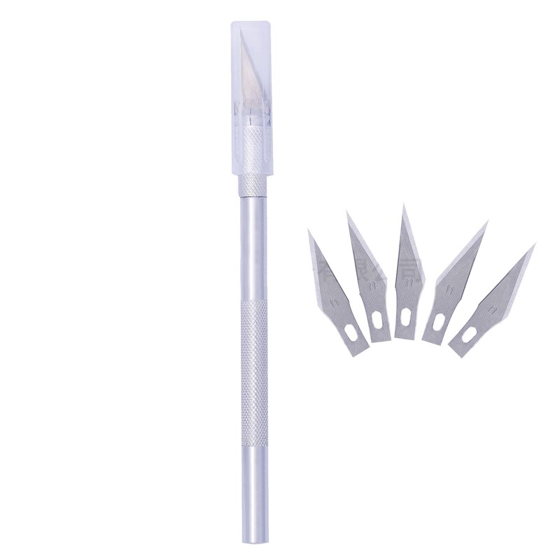 Metal Scalpel Knife Tools Kit Hobby Knife Razor Tool with 5 Bladesr Art Work Cutting Caving Sculpture Knife: W