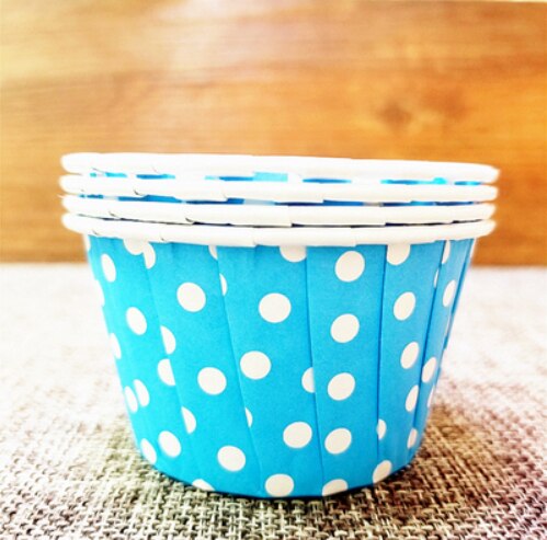 Ensemble de gobelets à gâteau en papier enduit à bord roulé, grands/petits, à muffin de dessin animé, gobelets résistants aux hautes températures, 100 pièces/ensemble: blue