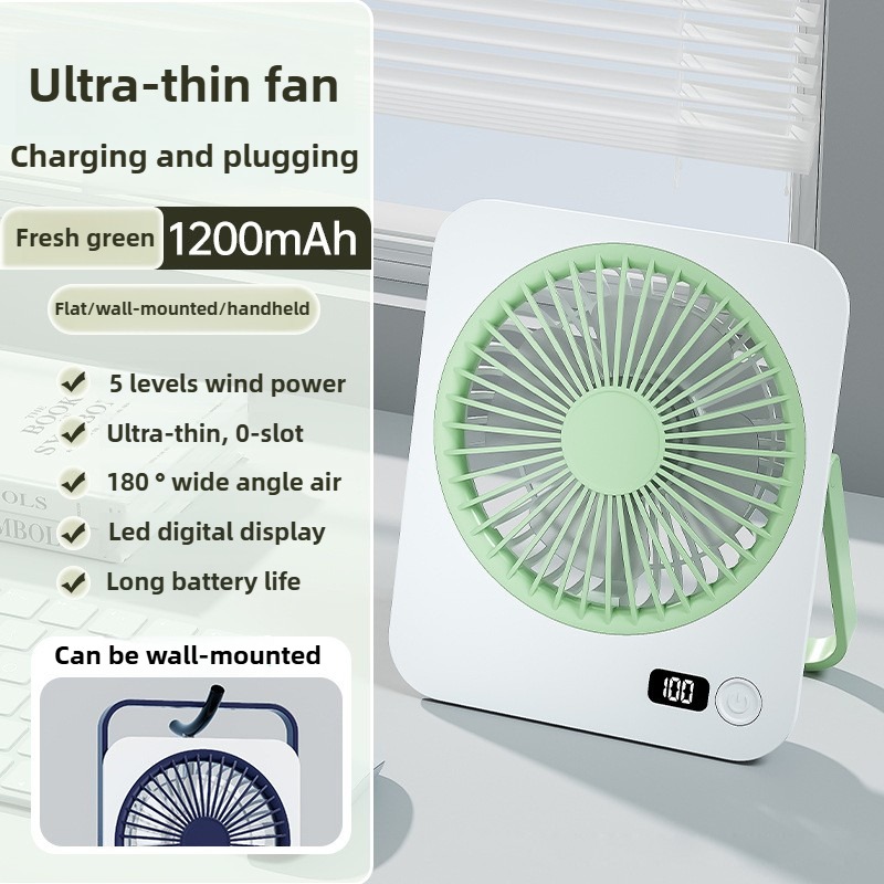 3CM Ultrathin Desk Fan Portable USB Rechargeable Fan 180° Wide Angle Folding Fans With Power Display 5 Speeds Quiet Table Fans: Red