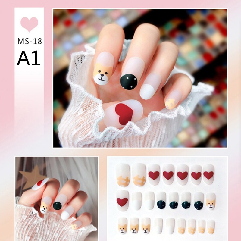 24 pièces/ensemble filles mat faux ongles artificiels appuyez sur les ongles à couverture complète avec de la colle: A1