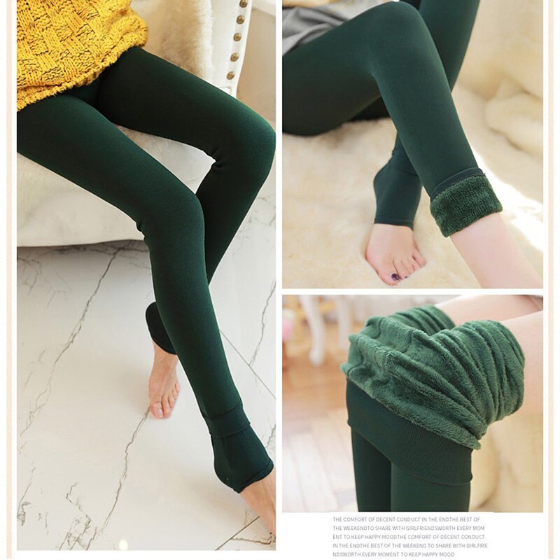 Warm Winter Tights Women's Thick Fleece Lined Thermal Stretchy Clothes Tights Woman Solid Cotton Blend Tights