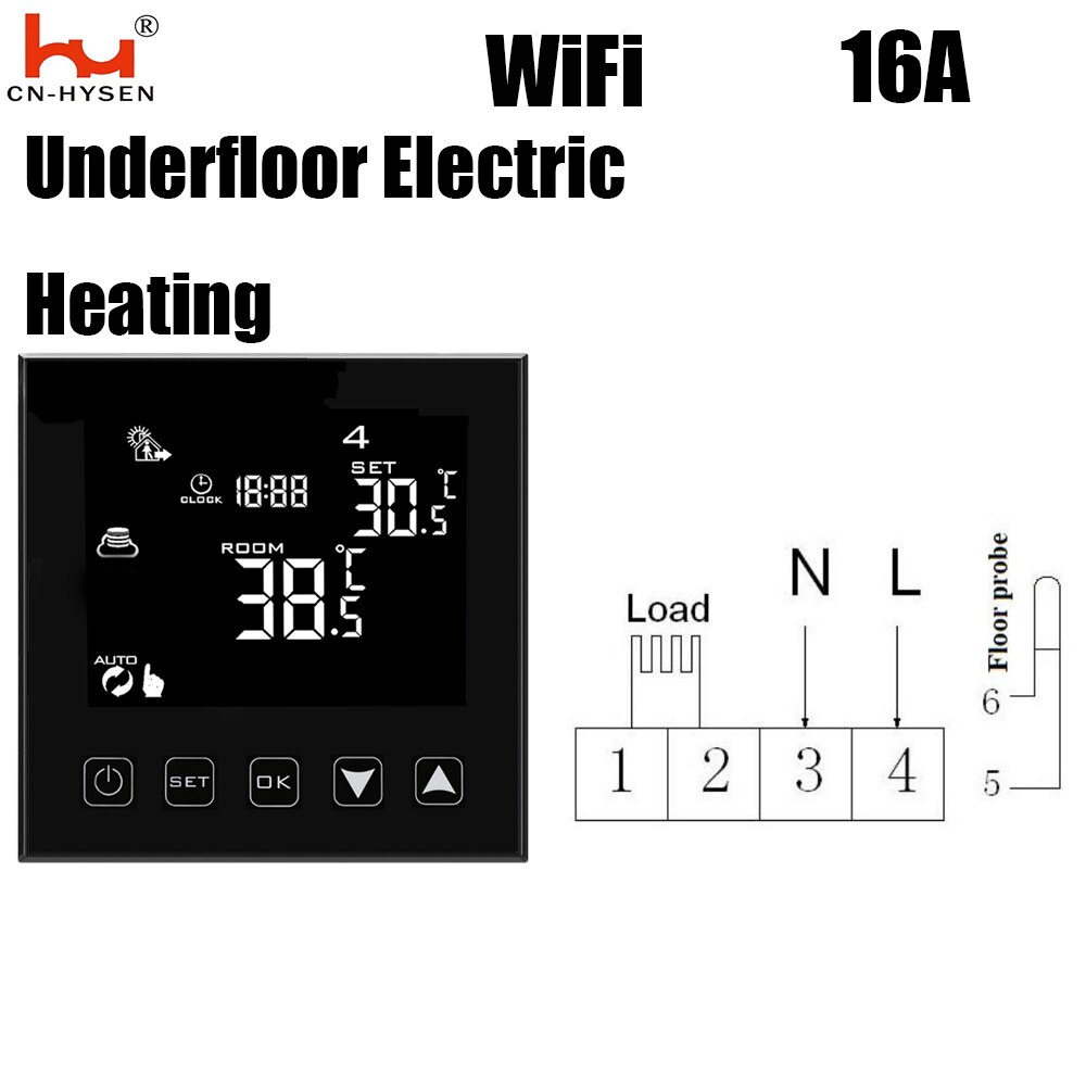 WiFi Smart Thermostat Control Water Valve, for Water Heating, Electric Heat Actuator, 7 Days Programmable Digital Thermostat: 16A WiFi Black