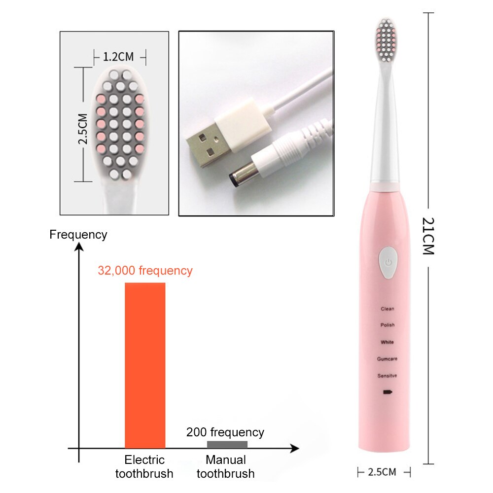 Brosse à dents électrique sonique 2 en 1, nettoyage du visage, charge USB, soins dentaires multifonctions, blanchiment buccal