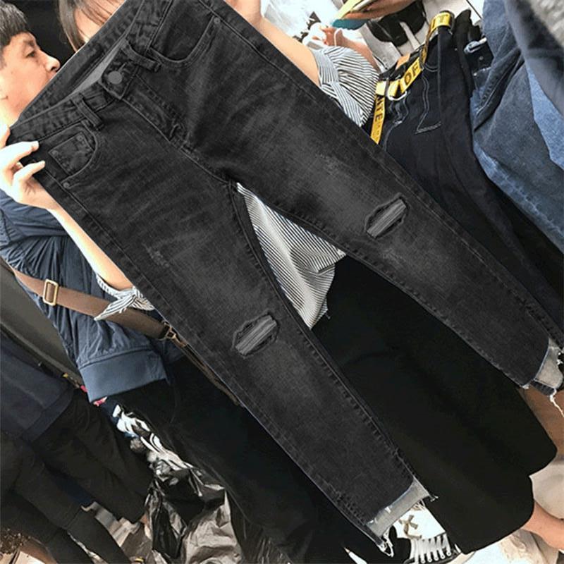 Kvinder denim skinny bukser ripped jeans til kvinder huller vintage pencil bukser høj elasticitet stretch bukser