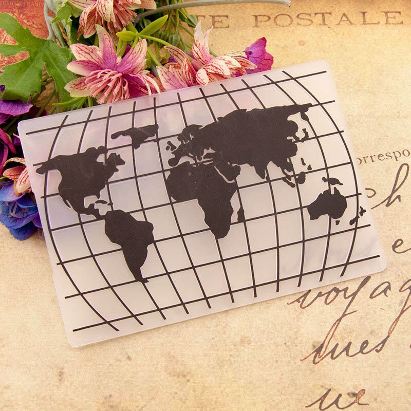 Patrón de mapamundi para decoración de boda, fabricación de tarjetas de papel en relieve, carpeta de plástico ecológica, plantilla de colección de recortes