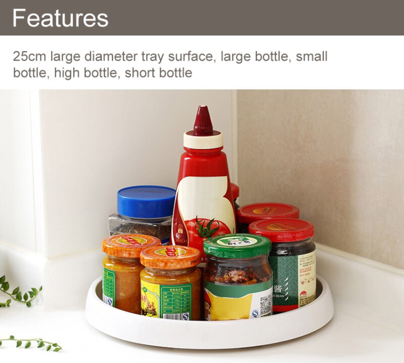 360° Rotating Round Kitchen Storage Tray Spice Storage Rack Turntable Kitchen Jar Holder Non-Slip Trays Decorative Home Garden