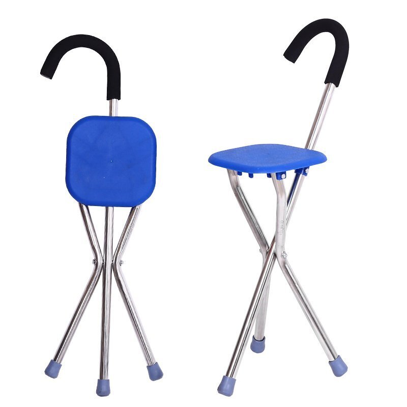 Bastón plegable de aleación de aluminio para exteriores, silla antideslizante para bastón, taburete multifuncional estable y seguro para personas mayores: Azul