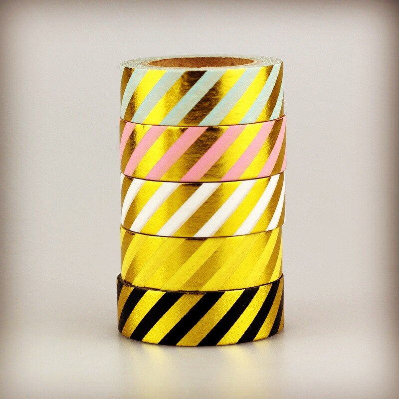 10m Foil Washi Tape Pineapple Stripe Dot Set Japanese Stationery Kawaii Stickers Scrapbooking Tools Masking Tape Diy Photo Album