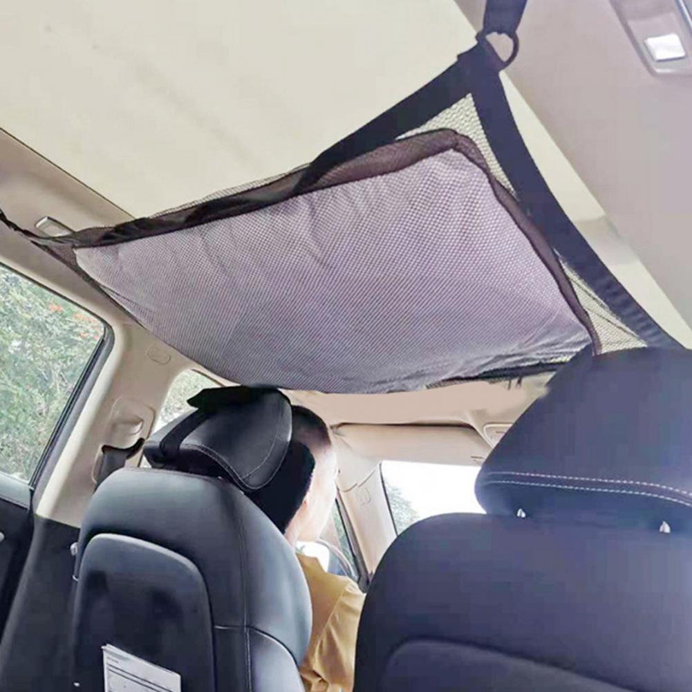 Net Bag Adjustable High Toughness Polyester Zipper Adjustable Drawstring Ceiling Net Pocket for Car