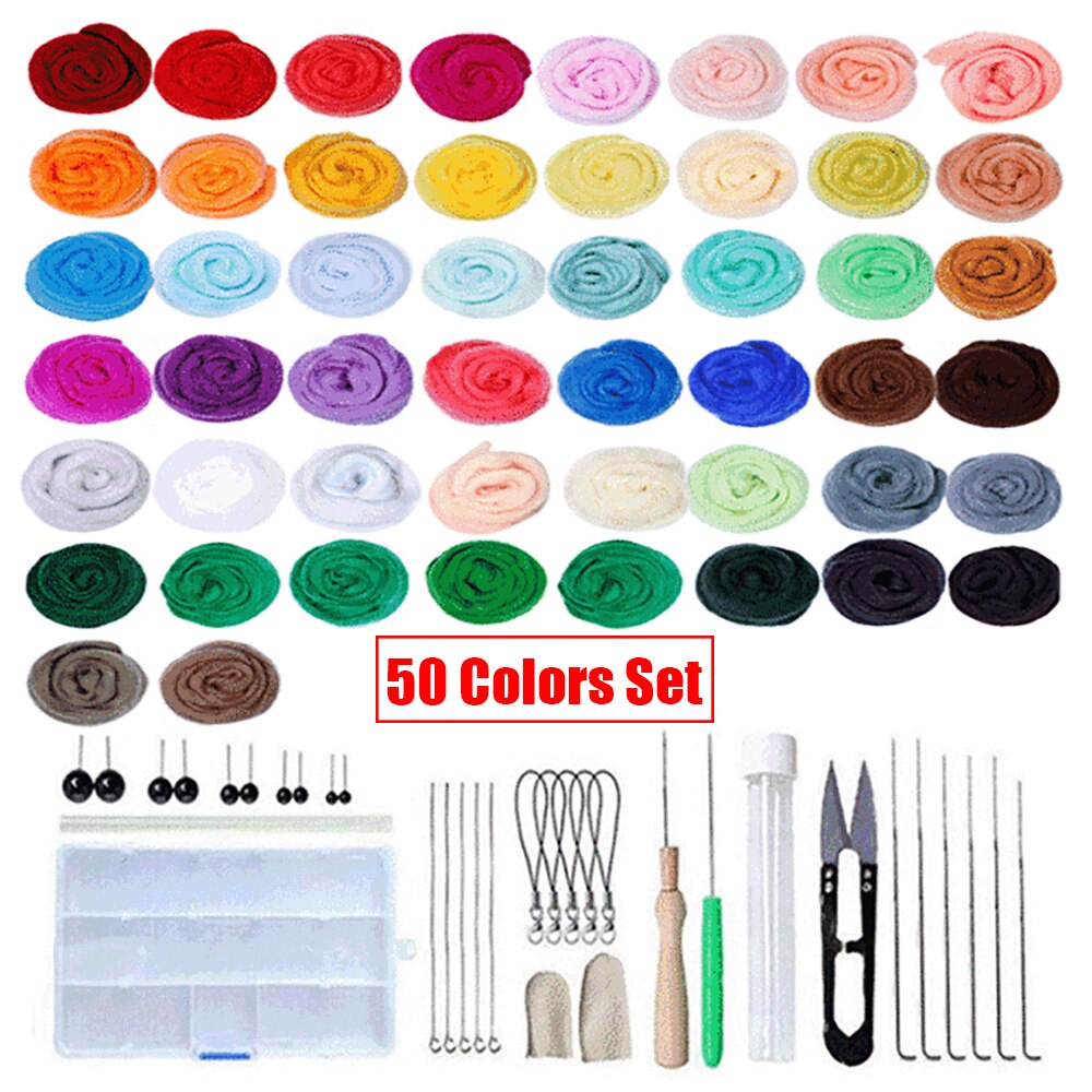50/72Colors 3g DIY Wool Felt Tool Set Needle Felting Wool Felting Tool Handmade Felt Needle Felting Fabric Materials Accessories: 50Colors Set