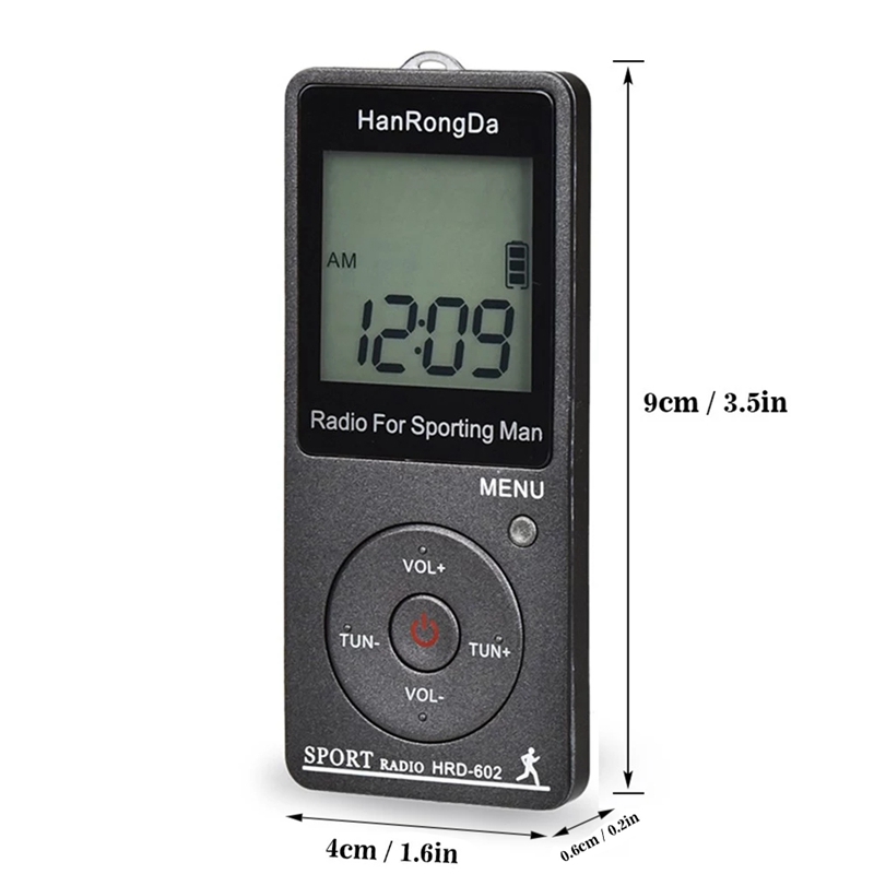 HRD-602 Portable Radio Receiver FM/AM Radio LCD Display Lock Button Pocket Radio with Earphone Sports Pedometer