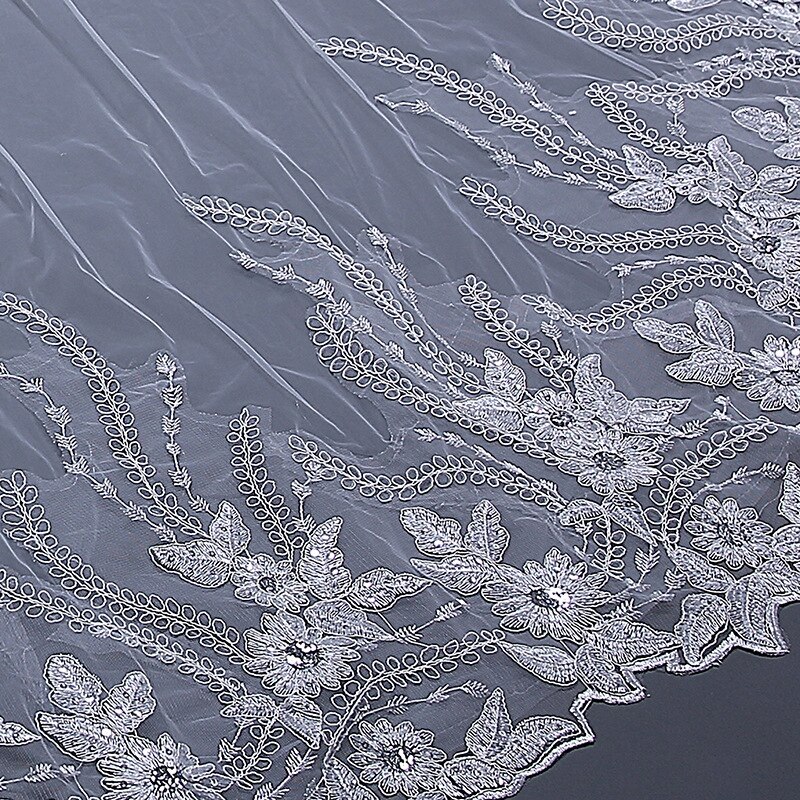 Real Photo Ivory Cathedral Wedding Veil Lace Appliques Bridal Veils for Bride Casamento Cheap wedding hair accessories