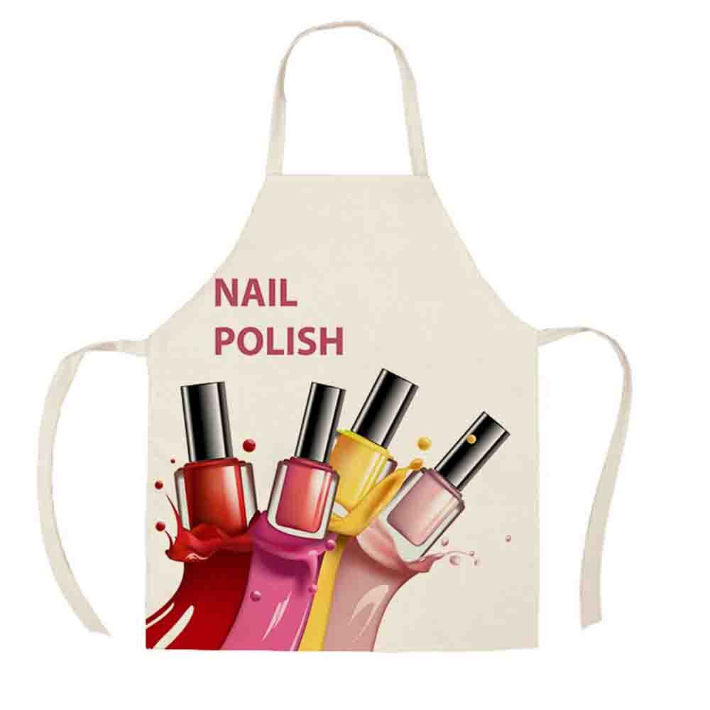 Delantal de algodón y lino con adorable esmalte para uñas, utensilios de limpieza para el hogar, cocina, dibujos animados: 03