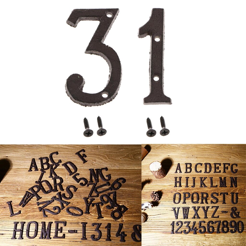 2pcs Cast Wrought Iron House Office Door Number Signs Plaque Country Style Digits Sticker Plaque with Screws 1 3