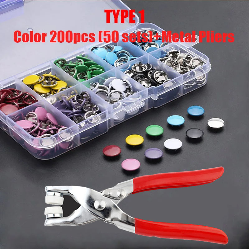 50/100 Metal Prong Snap Button Hollow Press Prong Fastener Studs with Pliers Tool Set Kits for Clothes Garment Sewing Bags Shoes: Brass