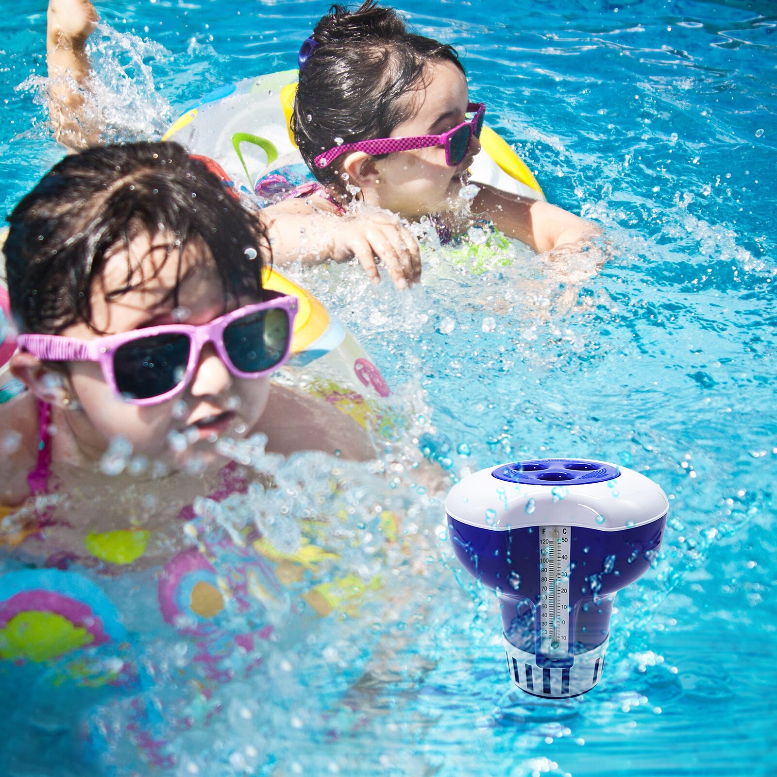 Pool Dispenser 7 Inch Pool Chemical Dispenser with Thermometer Floating Chlorine Tablets Dispenser Spa Chemical Dispenser