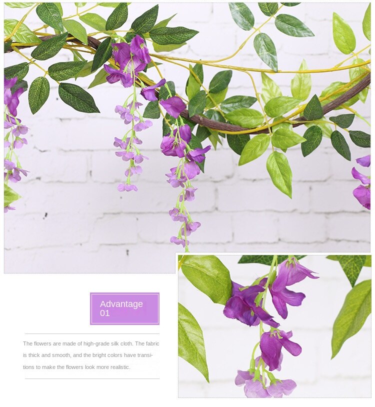 Symulowany kwiat wisterii rattanowy kwiat fasoli rattanowe dekoracje na choinkę roślina domowa dekoracja ślubna rozbudowy faux prywatności ogrodzenia
